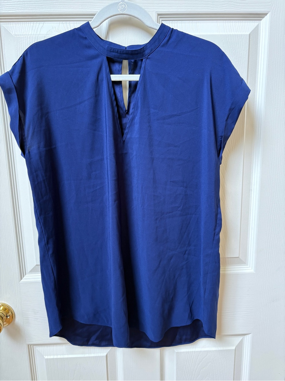 Express Royal Blue Cap-Sleeve Split-Neck Keyhole Blouse